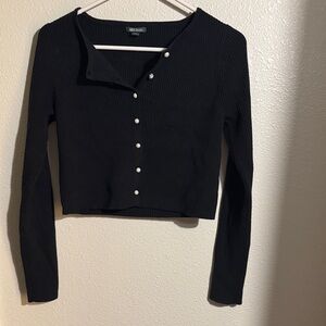 Black Ribbed Long Sleeve Top